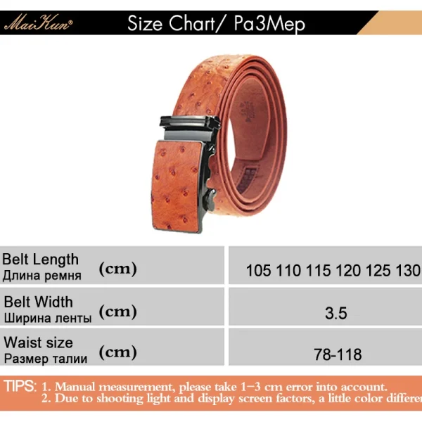 Maikun Luxury Leather Belt for Men Original Designt Ostrich Grain Automatic Buckle Belt Ceinture Homme Cinto Masculino - Image 6