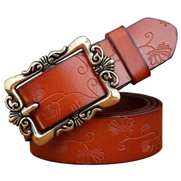 Fashion Wide Genuine leather belts for women Vintage Floral Pin buckle Woman belt High quality second layer Cow skin jeans strap - Image 9