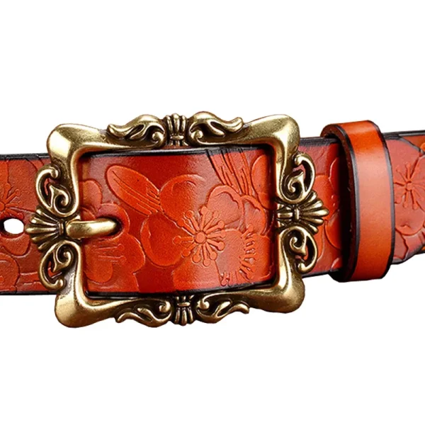 Fashion Wide Genuine leather belts for women Vintage Floral Pin buckle Woman belt High quality second layer Cow skin jeans strap - Image 4