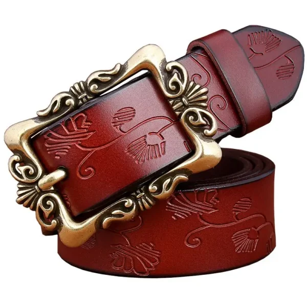 Fashion Wide Genuine leather belts for women Vintage Floral Pin buckle Woman belt High quality second layer Cow skin jeans strap - Image 11