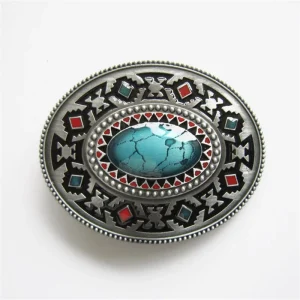 Antique Silver Enamel American Southwest Cross Totem Pattern Oval Belt Buckle also Stock in US BUCKLE-WT102