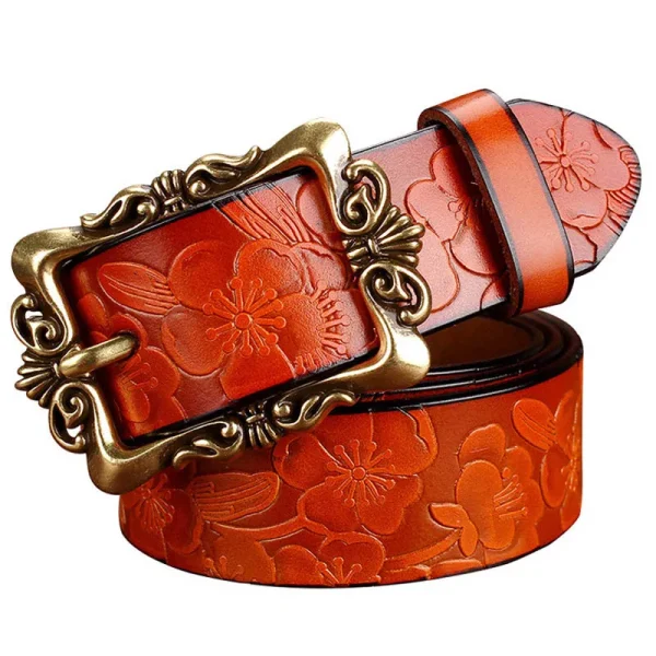 Fashion Wide Genuine leather belts for women Vintage Floral Pin buckle Woman belt High quality second layer Cow skin jeans strap - Image 12
