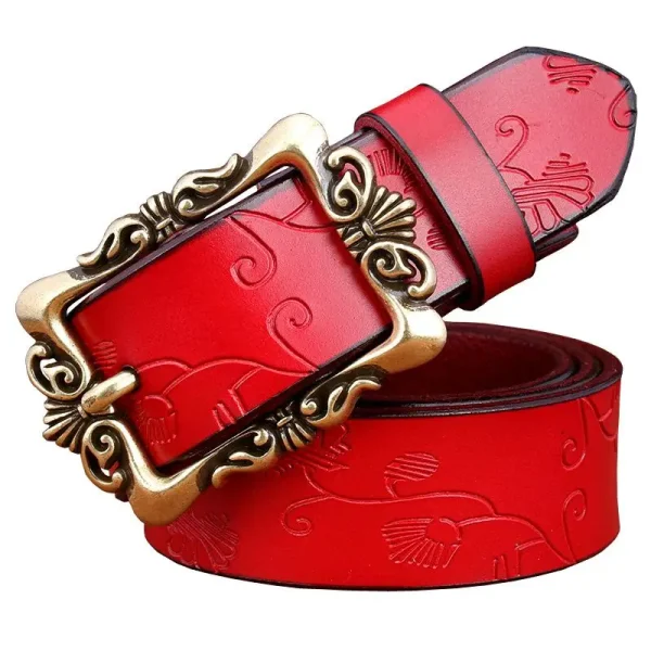 Fashion Wide Genuine leather belts for women Vintage Floral Pin buckle Woman belt High quality second layer Cow skin jeans strap - Image 10