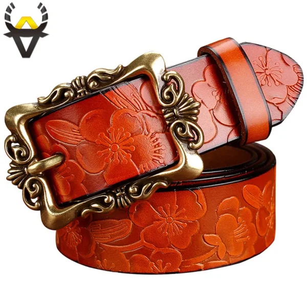 Fashion Wide Genuine leather belts for women Vintage Floral Pin buckle Woman belt High quality second layer Cow skin jeans strap