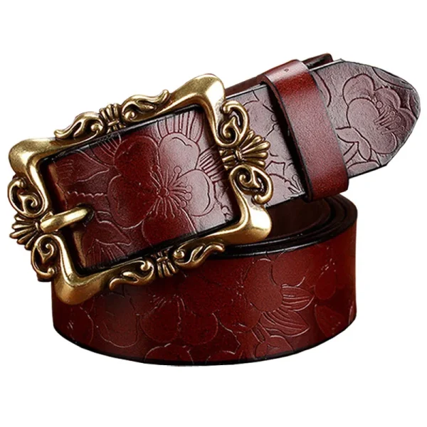Fashion Wide Genuine leather belts for women Vintage Floral Pin buckle Woman belt High quality second layer Cow skin jeans strap - Image 13