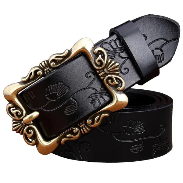 Fashion Wide Genuine leather belts for women Vintage Floral Pin buckle Woman belt High quality second layer Cow skin jeans strap - Image 8