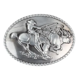 Men Alloy Belt Smooth Buckle Western Jeans Pattern Gold Silver Two Color