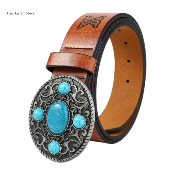 Girl Embossed Waist Belt Western PU Belt for Dress Jeans Adjustable Length XXFD - Image 4