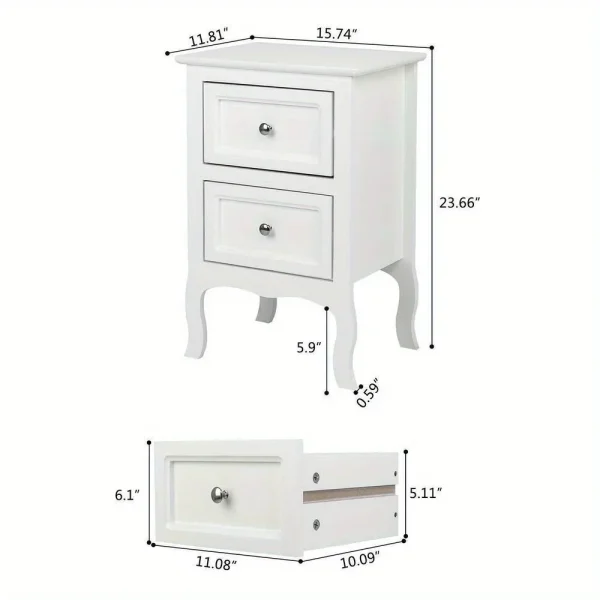 Wood Elegant Night Stand W/2 Drawer Storage Shelf End Table Accent Table New - Image 2