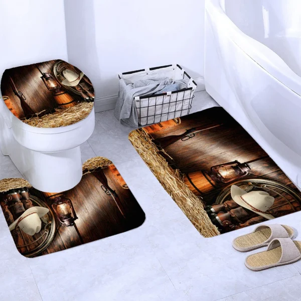 Rustic Western Cowboy Shower Curtain American Country Music Bathroom Curtain Set Bath Mat Rug Carpet Bathtub Accessories Decor - Image 15