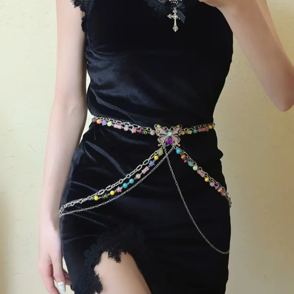 Light luxury style high-grade retro carved waist chain Bohemian turquoise rhinestone jewel belt fashion dress decoration - Image 7