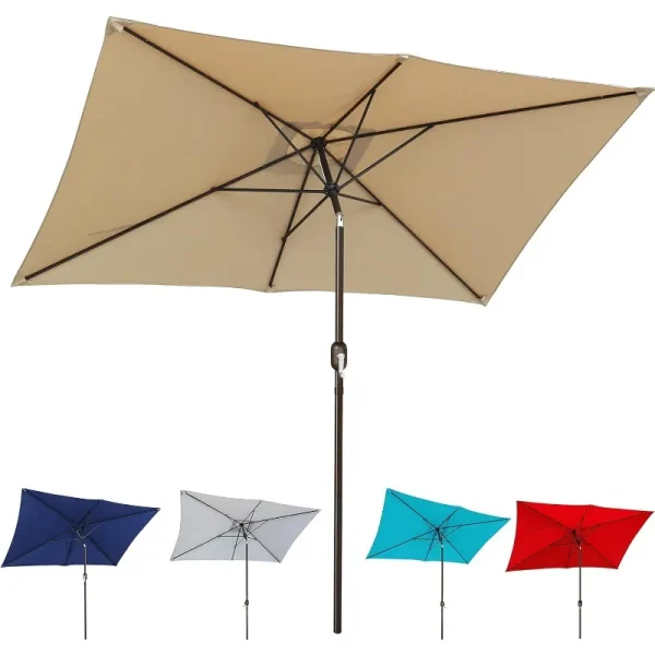 10' Rectangular Patio Umbrella Outdoor Market Table Umbrella with Push Button Tilt and Crank (Navy Blue) - Image 7