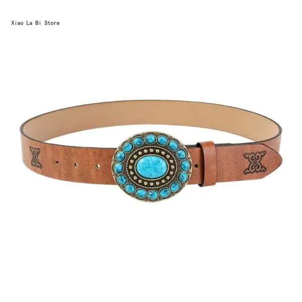 Girl Embossed Waist Belt Western PU Belt for Dress Jeans Adjustable Length XXFD - Image 3