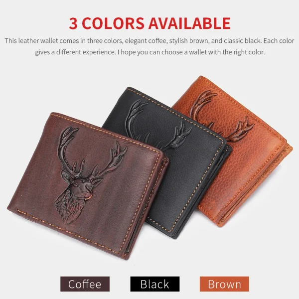 WESTAL Men's Genuine Leather Wallet High Quanlity Wallets Coin pocket Zipper Purse For Deer Head Design Money Clips Short Purse - Image 3