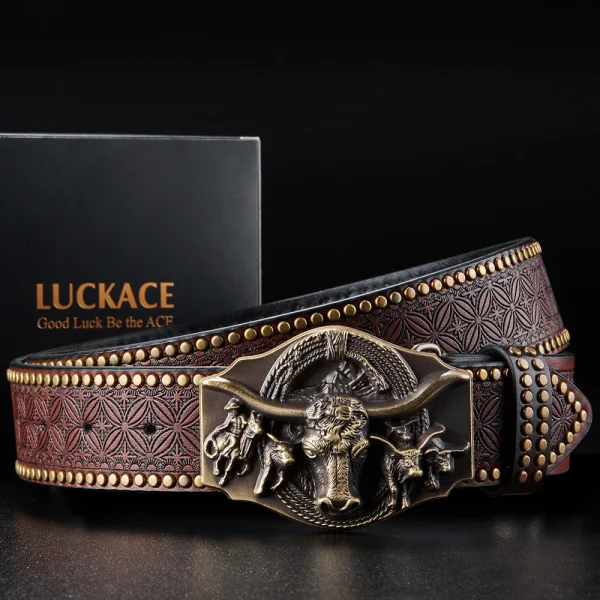 LUCKACE Vintage Design Mens Western Cowboy Belt Handmade Stylish Embossed Belt Good Gift for Husband Father Boyfriend Brothers - Image 4