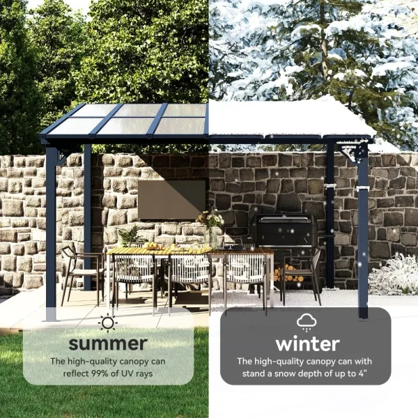 10' X 12' Gazebo for Patio, Gazebo Pergola with Sloped Roof, Large Wall-Mounted Heavy Duty Awnings - Image 3