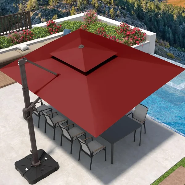 9' X 12' Cantilever Patio Umbrella, 360°Rotation Rectangular Outdoor Umbrellas, Double Top Large Offset Sun Shade Umbrella - Image 11