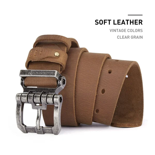 BISON DENIM Genuine Leather Belt For Men High Quality Buckle Jeans Casual Belts Vintage Business Cowboy Waistband Free Shipping - Image 3