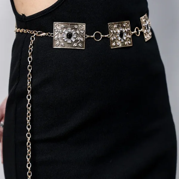 Light luxury style high-grade retro carved waist chain Bohemian turquoise rhinestone jewel belt fashion dress decoration - Image 16