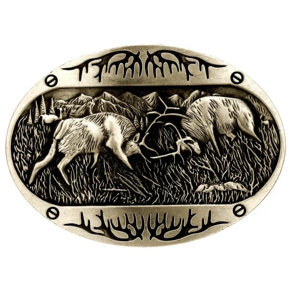 Cheapify Dropshipping Western Cowboy Animal Male Belt Buckle Double Deer Fight in Primeval Forest Men's Holiday Gifts