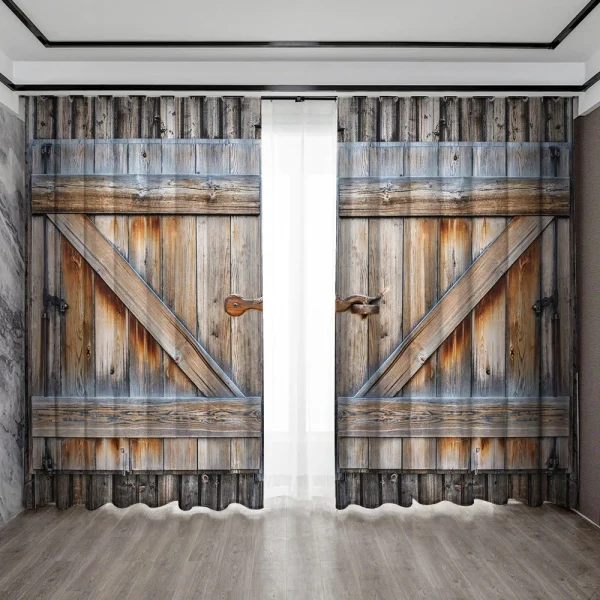 2PC Curtains, Western Cowboy Farm Decorated Wooden Doors With Pole Pocket Curtains, Suitable For Kitchens, Cafes, And Bedroom - Image 5