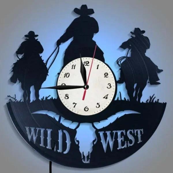 Retro Art Vinyl Record Wall Clock Western Art Remote Control LED Wall Clock Western Cowboy Home Decoration Gift Clock - Image 4