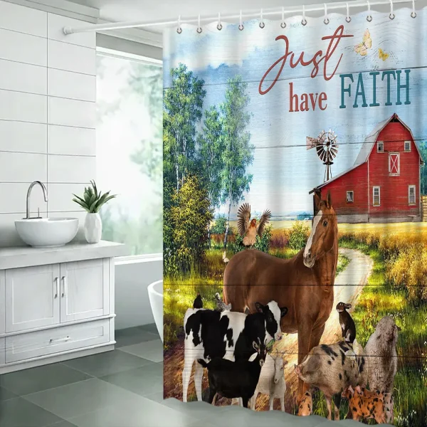 Funny Highland Cow Shower Curtain Set Western Bull Portrait Brown Wooden Panel Non-Slip Carpet Toilet Cover Bathroom Decorative - Image 24