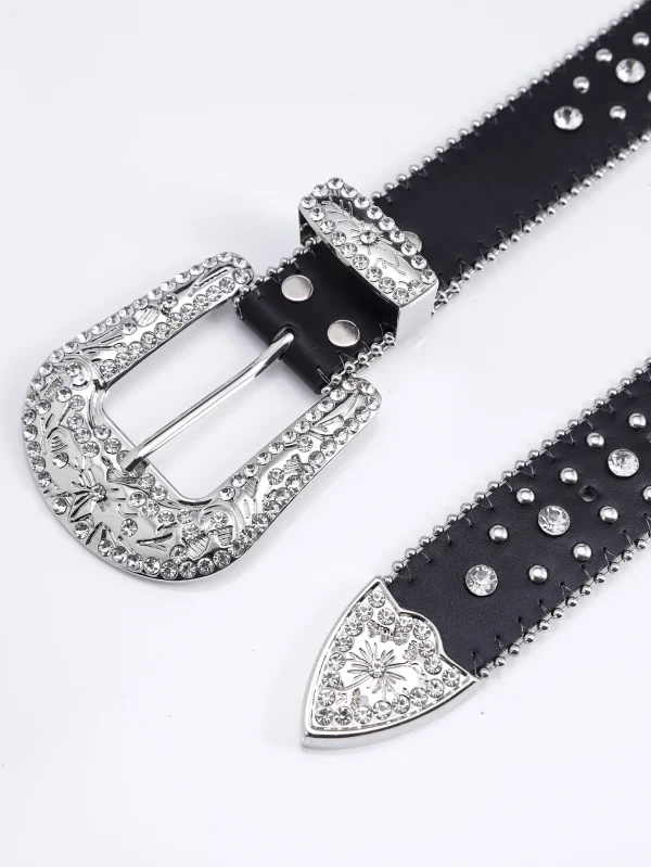 1pc Men Women Fashion Dazzling Rhinestone Belt Western Cowgirl Bling Studded Design Faux Leather Diamond Belt for Jeans Dress - Image 3