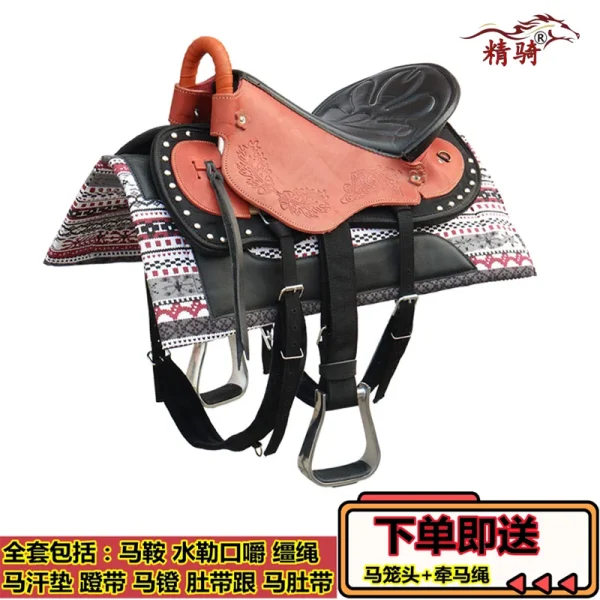 سرج الحصان Harness Complete Set Of Accessories Fine Riding Supplies New Size Saddle Leather Printed Tourist Saddle - Image 12