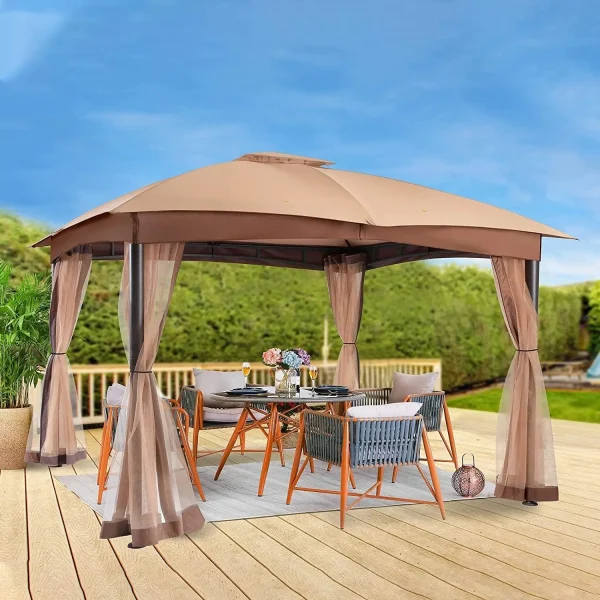 Double Vent Canopy Gazebo, Outdoor Gazebo with Privacy Netting, Easy Setup Patio Pavilion with Steel Frame Strong Legs for Lawn - Image 3