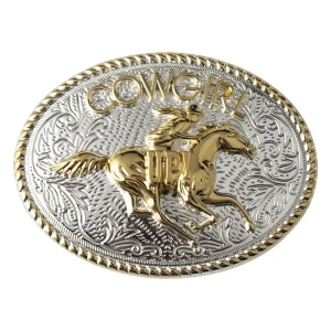 Golden Horse Belt Buckle Cowgirl Up