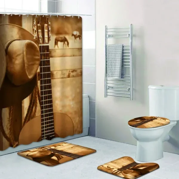 Rustic Western Cowboy Shower Curtain Set American Country Music Bathroom   Bath Mat Rug Carpet Bathtub Accessories - Image 4