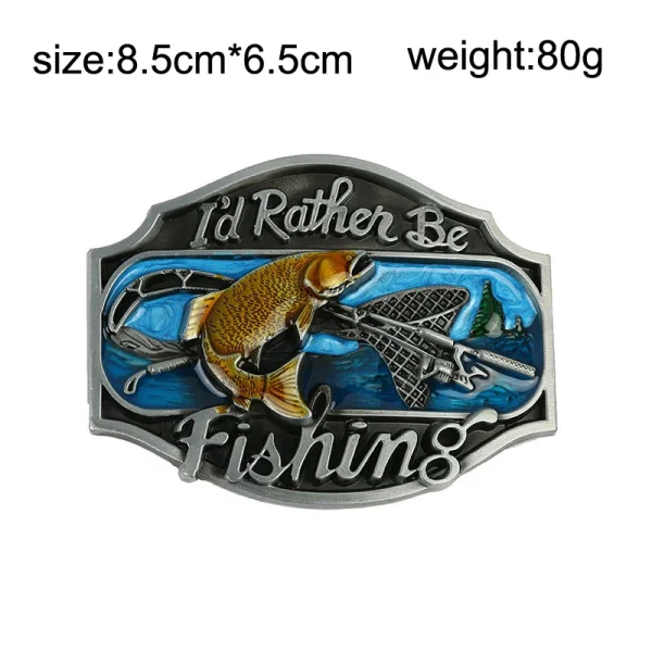 Cheapify Dropshipping Western Cowboys Rodeo Fashion I'd Rather Be Fishing Men's Jeans Blue Belt Buckles for Men40mm - Image 7