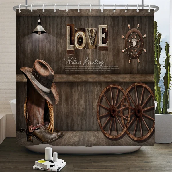 Rustic Western Cowboy Shower Curtain American Country Music Bathroom Curtain Set Bath Mat Rug Carpet Bathtub Accessories Decor - Image 8