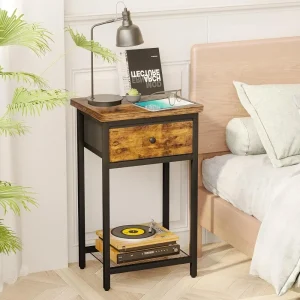 Nightstands Set of 2, End Side Table with Drawer, Bedside Table with Shelf for Living Room Bedroom