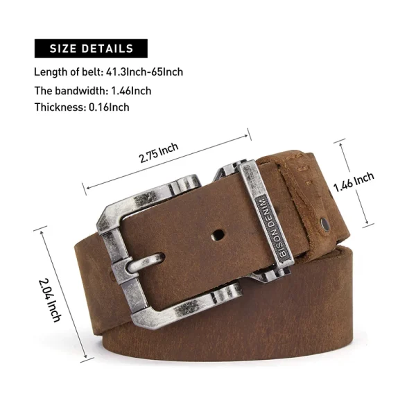 BISON DENIM Genuine Leather Belt For Men High Quality Buckle Jeans Casual Belts Vintage Business Cowboy Waistband Free Shipping - Image 2