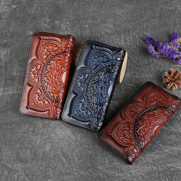 Women Long Wallet Clutch Bag Genuine Leather ID/Credit Card Cash Holder Retro Lady Female Real Cowhide Money Bags Wrist Purse - Image 3