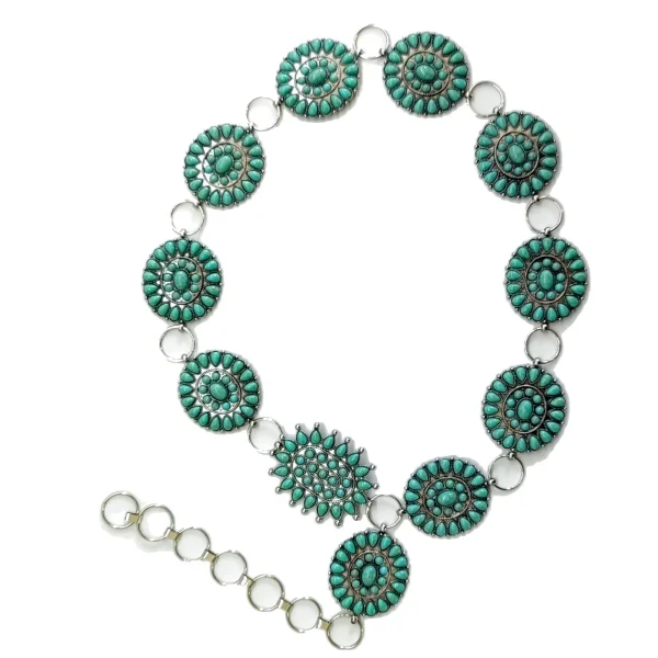 Natural turquoise metal carved retro belt Stylish Bohemian folk chic hip hop accessories women's party dress waist chain - Image 3