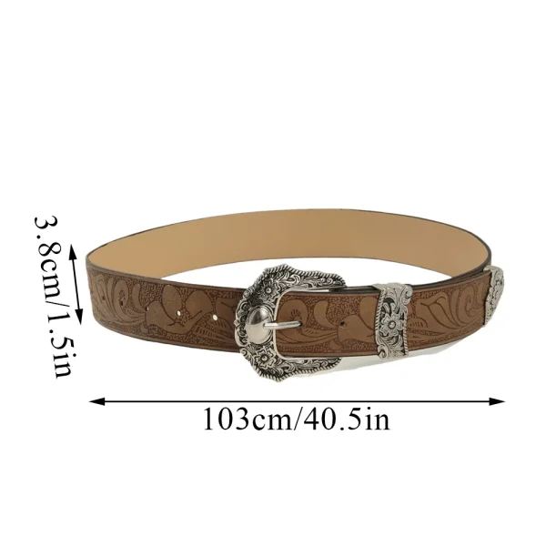 Vintage Golden Carved Pin Buckle Belt Metal Carved Buckle Jeans Dress Pants Waistband Casual Waist Strap Belt Western Style - Image 3