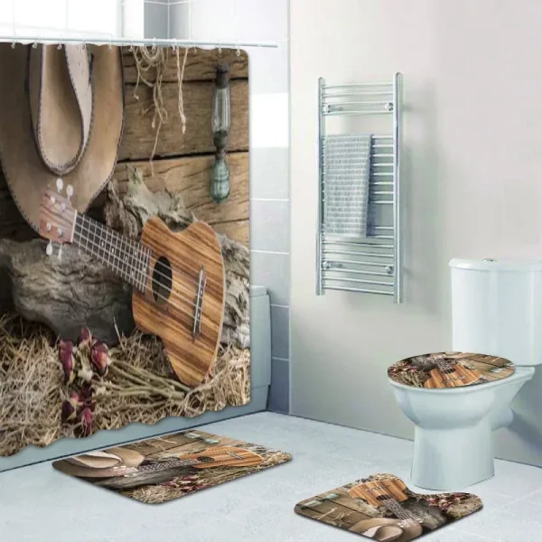 Rustic Western Cowboy Shower Curtain Set American Country Music Bathroom   Bath Mat Rug Carpet Bathtub Accessories - Image 9