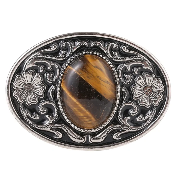 Alloy floral pattern natural stone belt buckle jeans accessories - Image 3
