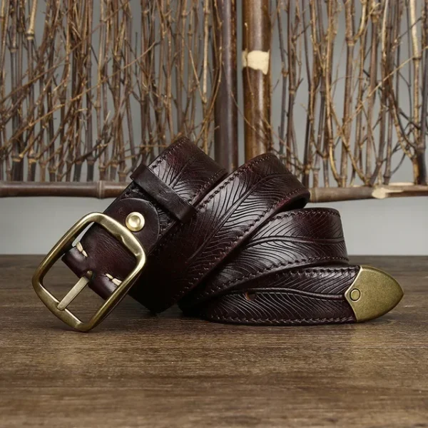 3.8cmHigh Quality Jeans Belt for Men, Thickening Cowhide Strap with Copper Buckle, - Image 7