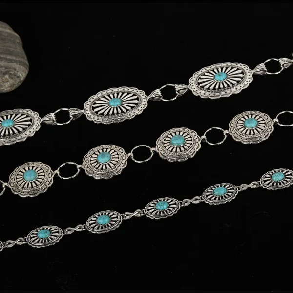 Western Concho Chain Belt For Women Girl Bohemia Turquoise Chain Belt Adjustable Metal Belt For Cowgirl Dresses Jeans Western Je - Image 6
