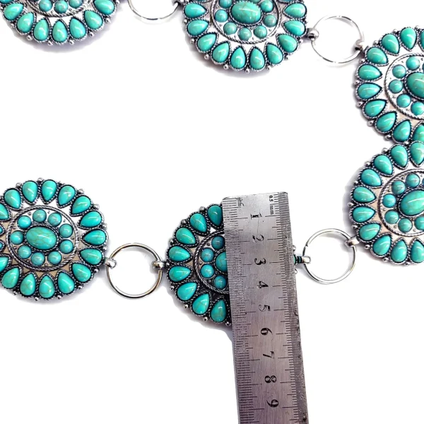 Natural turquoise metal carved retro belt Stylish Bohemian folk chic hip hop accessories women's party dress waist chain - Image 5