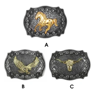 Belt Buckle Men Western Cowboy Vintage Tangcao Pattern Long Horn Easy to Match Alloy Durable Costume Fancy Mens Belts