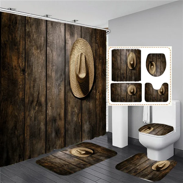 Rustic Western Cowboy Shower Curtain American Country Music Bathroom Curtain Set Bath Mat Rug Carpet Bathtub Accessories Decor - Image 24