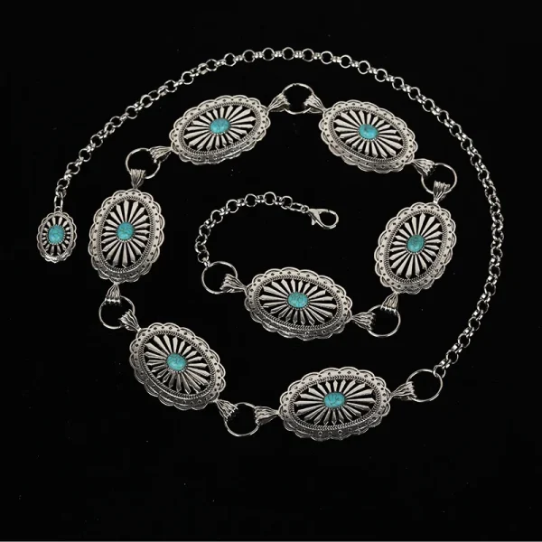 Western Concho Chain Belt For Women Girl Bohemia Turquoise Chain Belt Adjustable Metal Belt For Cowgirl Dresses Jeans Western Je - Image 3