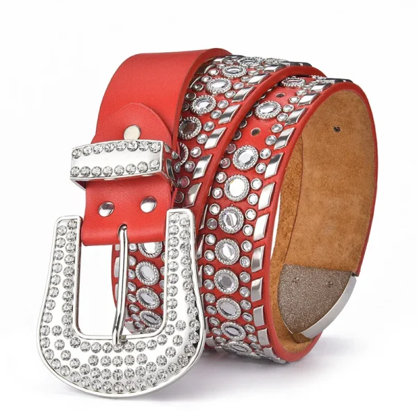 Woman Belt Crystal Diamond Beautiful Design Fashion Daily Life Western Pu Leather Belt - Image 5