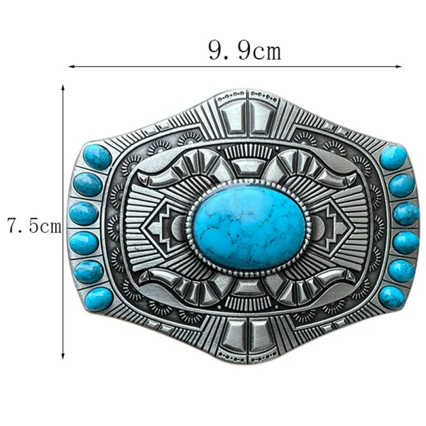 Natural Blue Stone Big Buckles Belts for Men Western Cowboys Genuine Leather Women Belts - Image 3