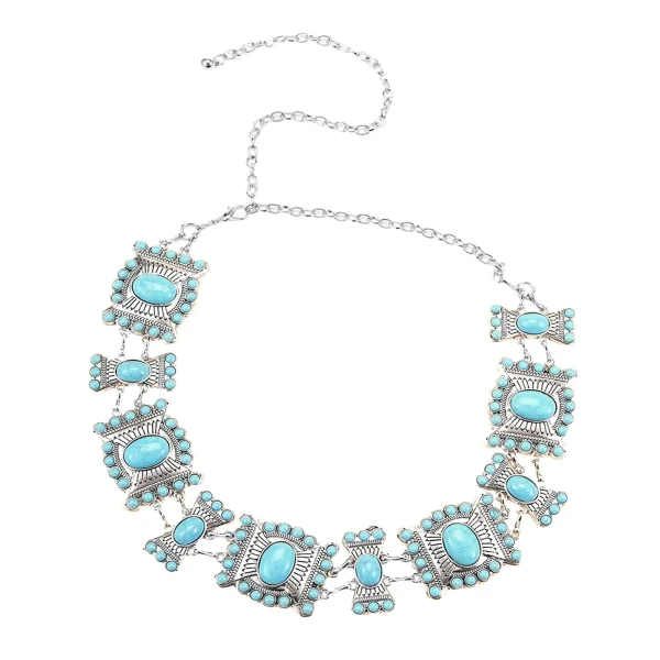 Beach Carved Flower Tribal Tassel Waist Chain Beads Natural Turquoise Chain - Image 7